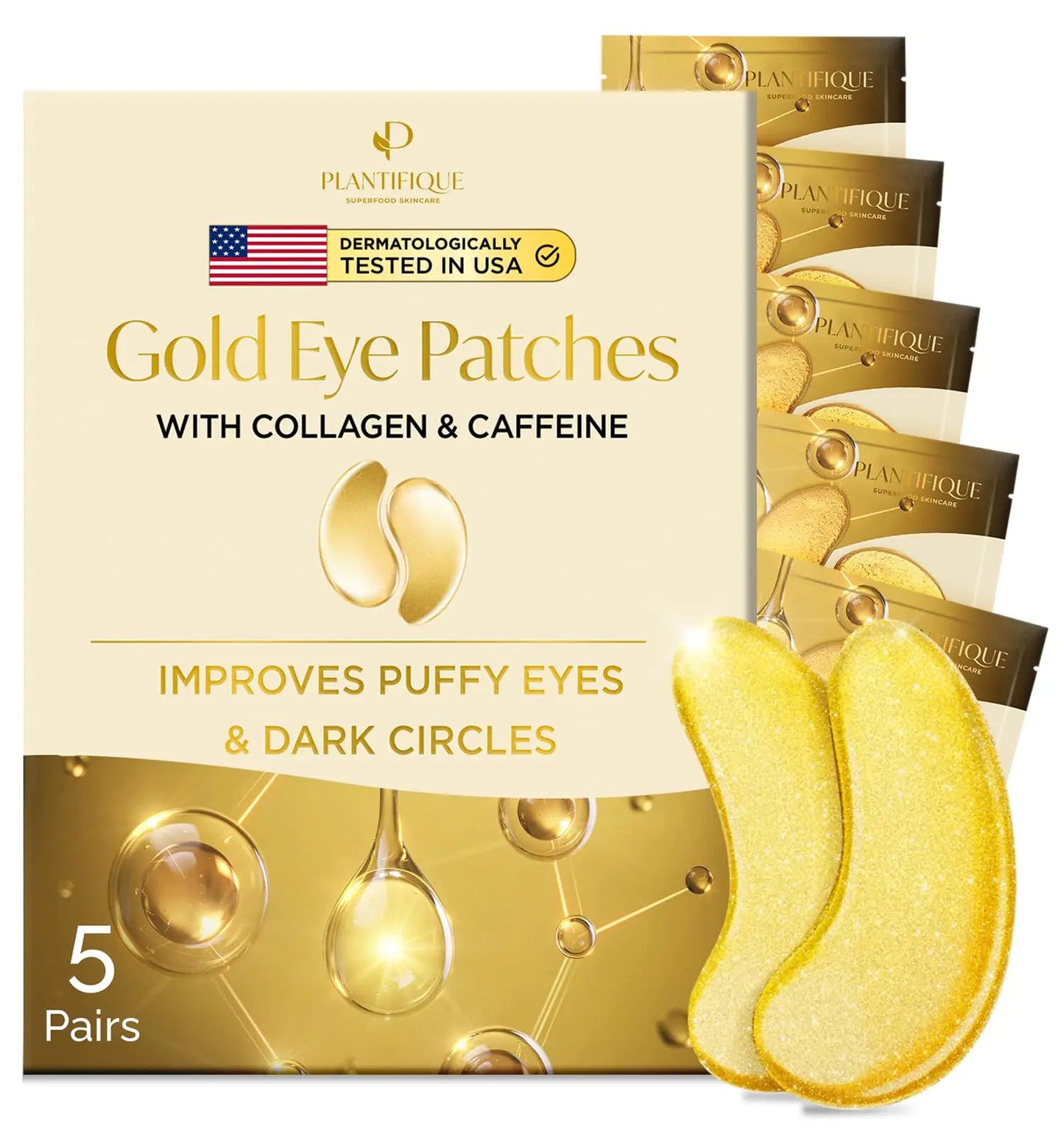 PLANTIFIQUE Gold Under Eye Patches for Puffy Eyes